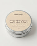 Veld Skin whipped body butter container with vanilla bean flavor on a white background